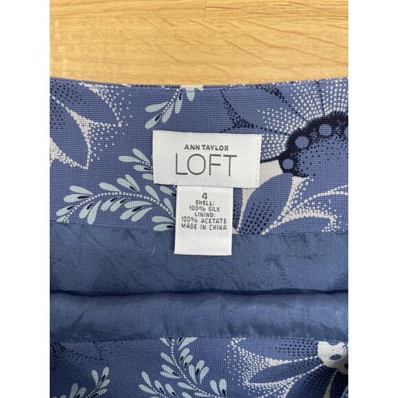Vtg Ann Taylor Loft Silk Skirt Womens Size 4 Blue White Floral Flowy Y2K Fairy - Picture 3 of 6